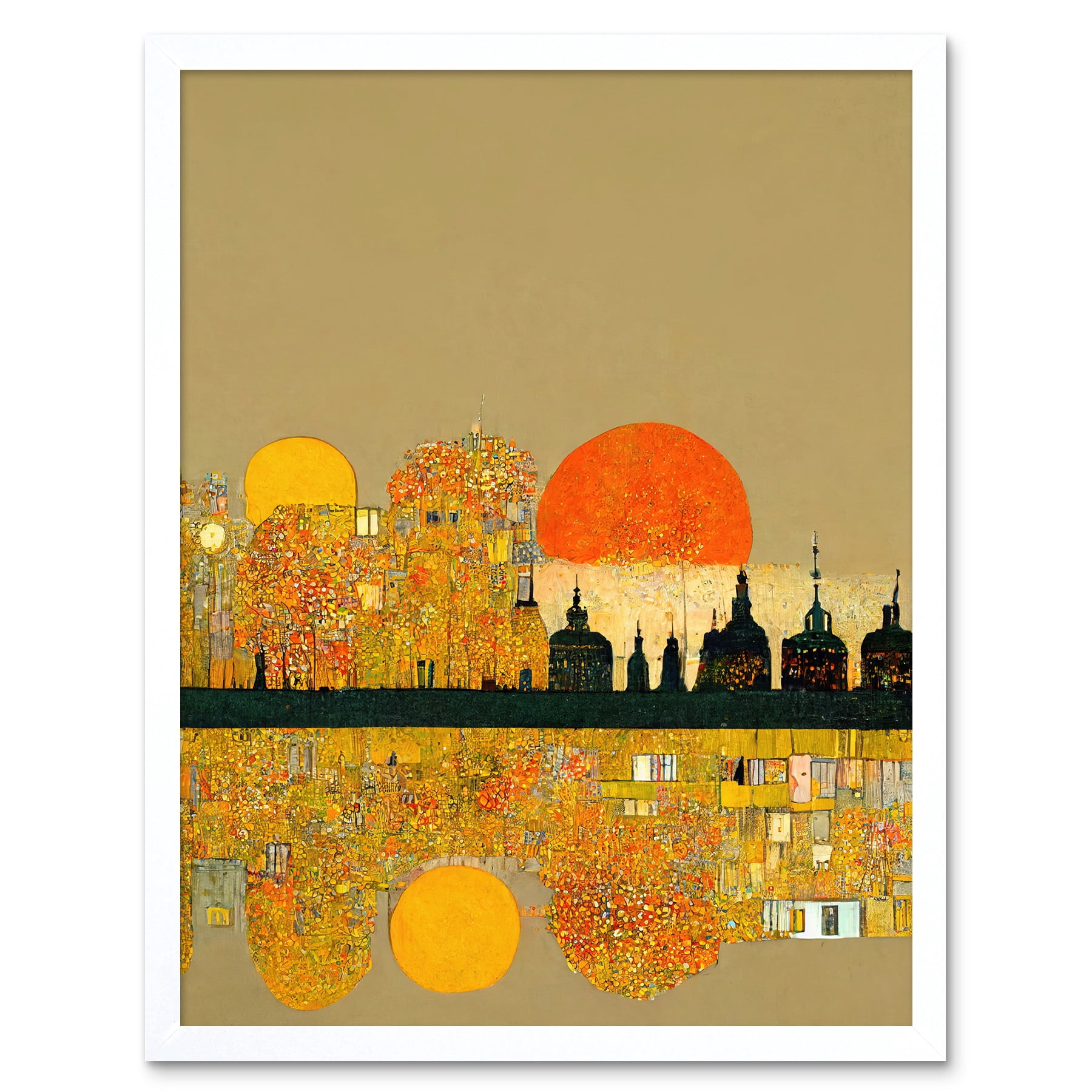 Klimt Inspired Autumn Sunset City Skyline Patterns Art Print Framed ...