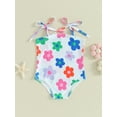 thumbnail image 2 of Arvbitana Toddler Girls Romper Swimsuit Sleeveless Flower Print Bodysuit Swimwear Infant Square Neck Tie-up Bathing Suit 6M 12M 18M 24M 3T 4T Kids Summer Beach Wear, 2 of 8