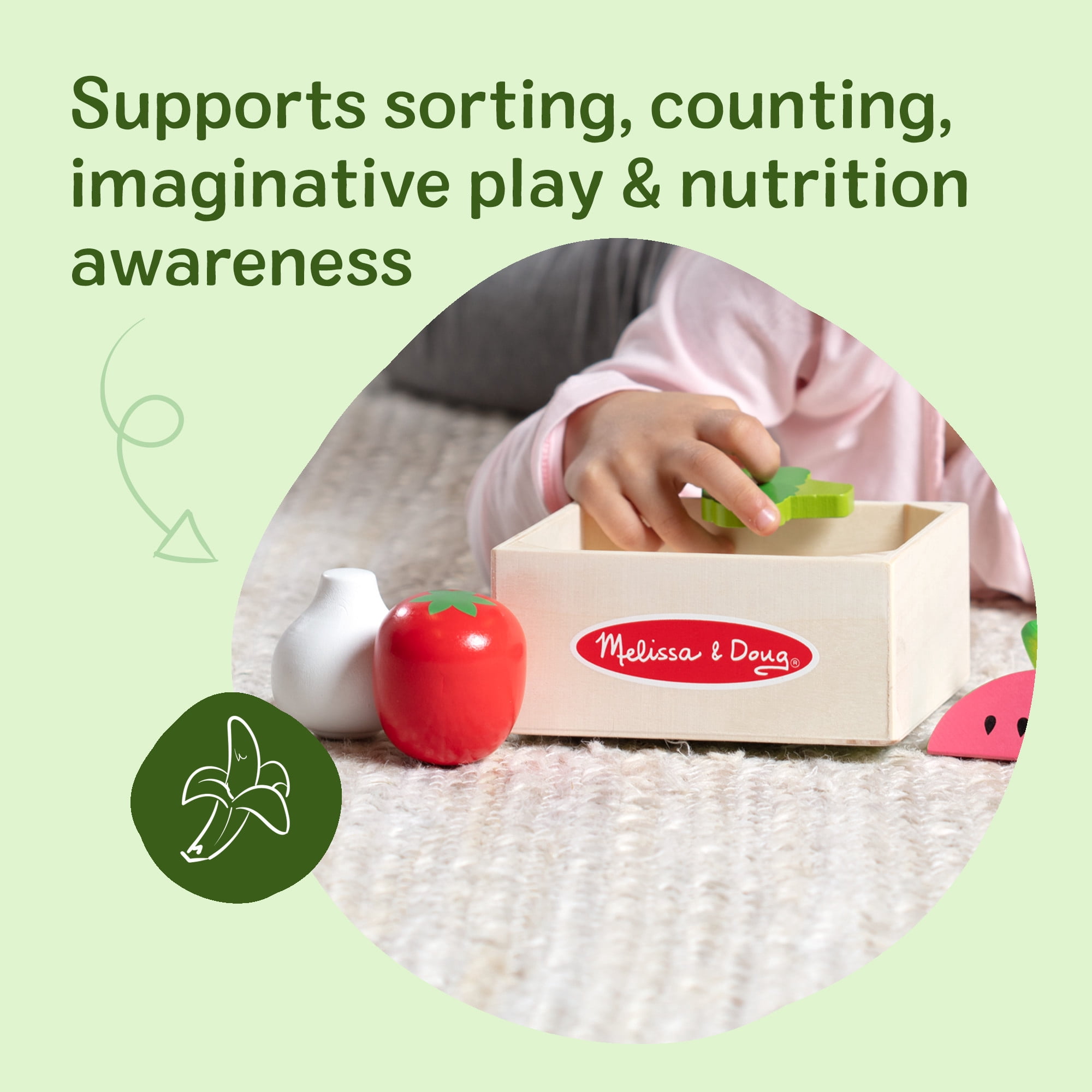 Melissa & Doug Food Groups Wooden Play Food Set with Crate – Produce - FSC Certified