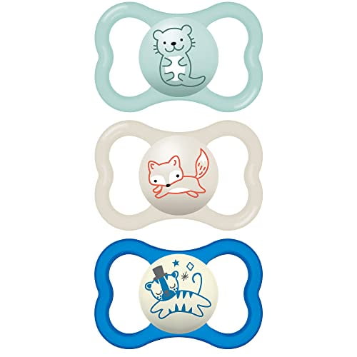 MAM Air Day & Night Baby Pacifier, for Sensitive Skin, Glows in The Dark, Boy , 6-16 Months (Pack of 3)(Packaging may vary)