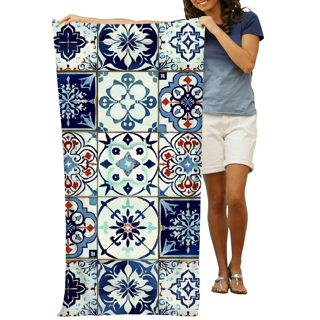 PHYHOO Vintage Blue Mandala Beach Towels Oversized Microfiber Beach Towel for Adults Super Absorbent Sand Free Pool Towels for Kids,Men,Women,Boys,Girls 30x60in