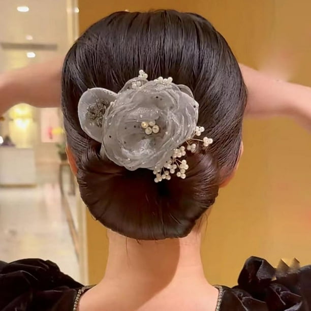 2024 NUEVO Moño hábil con flores bordadas a mano, Twister para el cabello con moño hábil, Clip para el cabello giratorio, Clip para el cabello con forma de bola, Rodillo para moño con flores para cabe