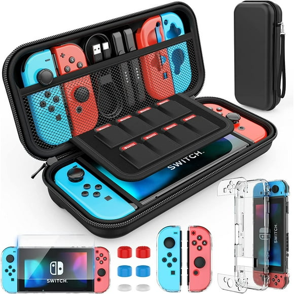 Estuche de transporte para Nintendo Switch con protector de pantalla HD y agarre para el pulgar, compatible con accesorios de consola.