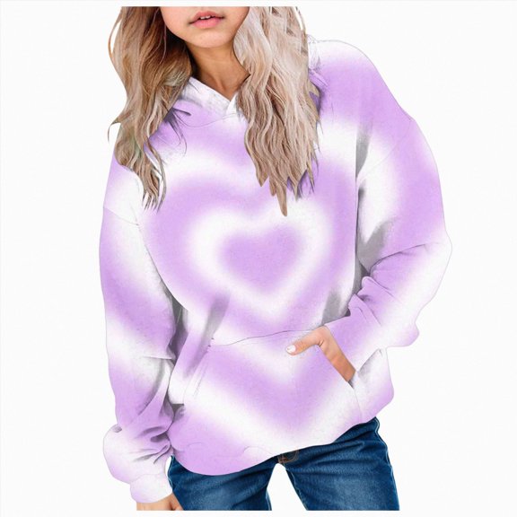 Quealent Kids Girls Boys Cute Hoodies Gradient Tie Dye Printed Hoodie with Pockets Casual Pullover Hooded Sweatshirts (Purple, 5-6 Years)