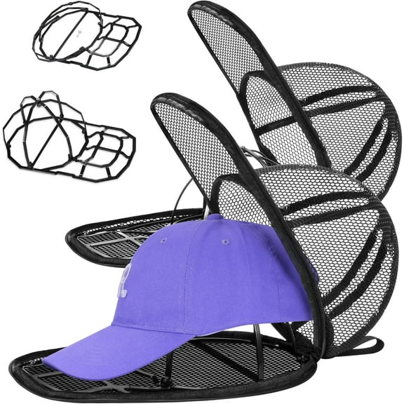 Upgraded Hat Washer Cage 2 Pack - Baseball Cap Cleaner, Foldable Frame, Reinforced Rack, Durable Protector Holder With Mesh Bag for Adult Kids Caps