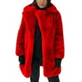 thumbnail image 4 of Womens Winter Warm Coats Solid Color Lapel Jacket Loose Faux Fur Outerwear Coat Red M, 4 of 4