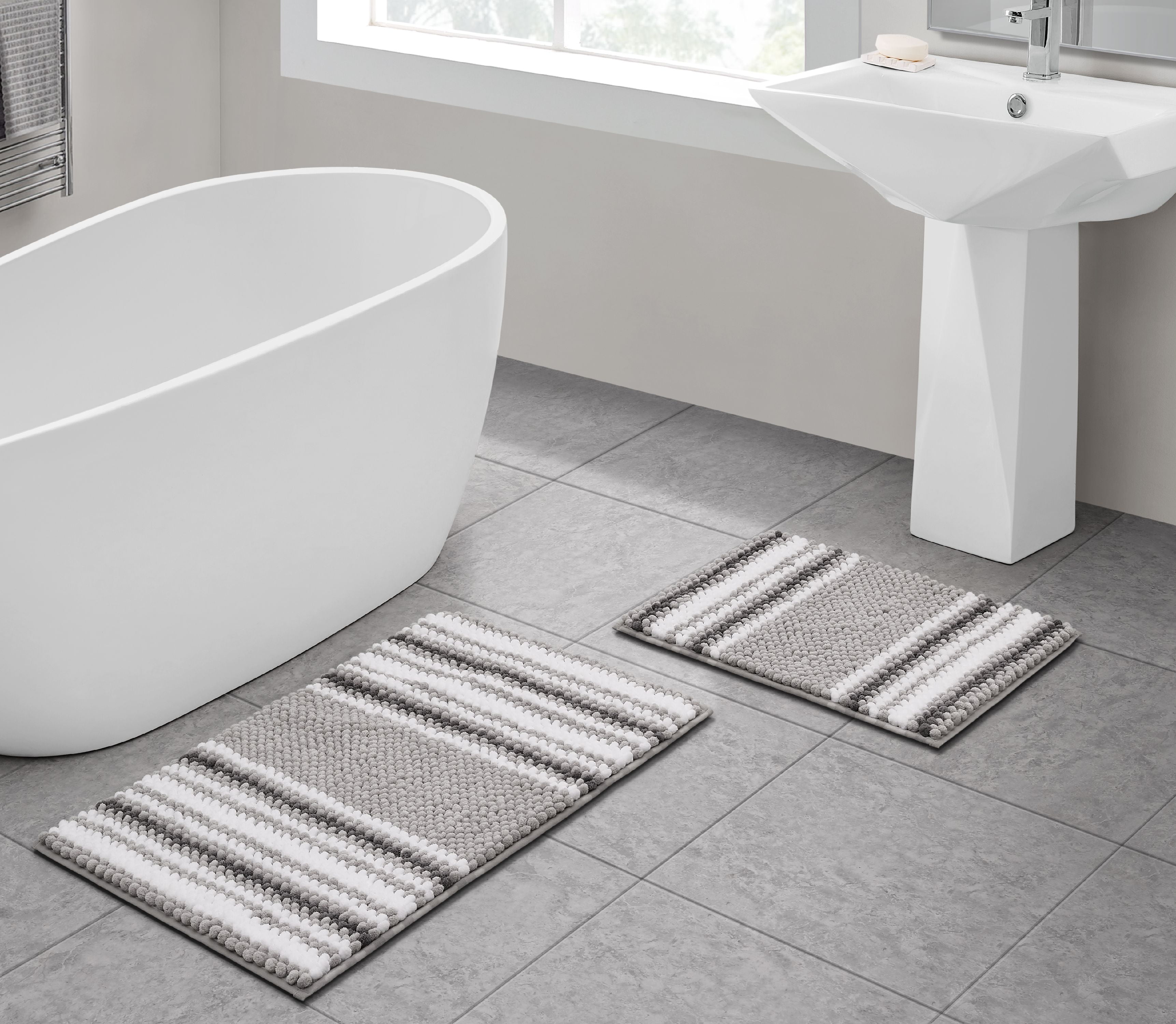 VCNY Home Aiden Jacquard Chenille Noodle 2Piece Bath Rug Set, Light Grey