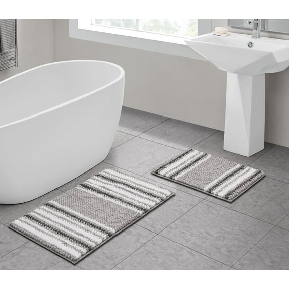 VCNY Home Aiden Jacquard Chenille Noodle 2-Piece Bath Rug Set, Light Grey