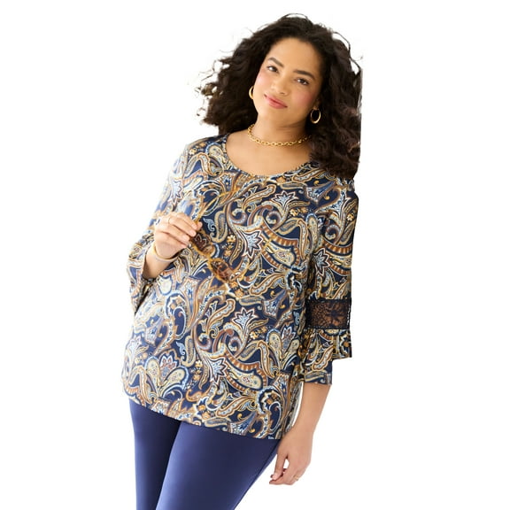 Catherines Women's Plus Size Dream Drape Bella Crochet Trim Top