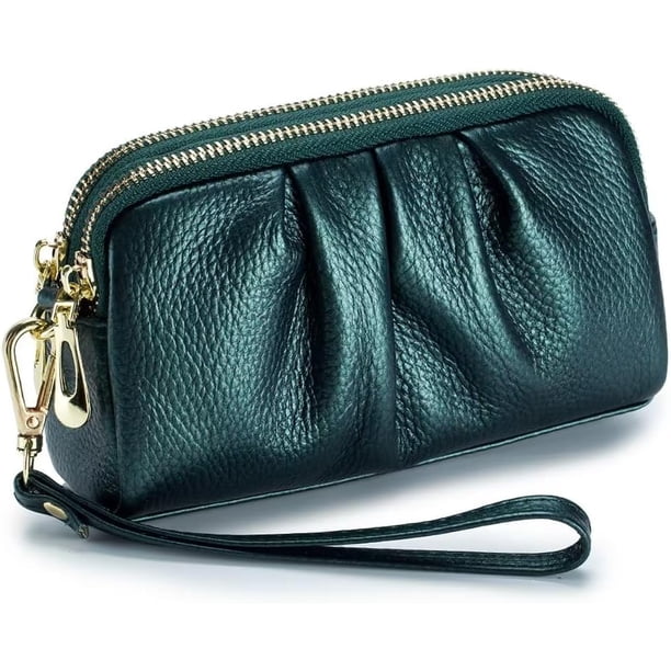 LHSHID Small Wristlet Bag for Women Retro Genuine Leather Clutch Purse Roomy Travel Phone Wallet with Detachable Wrist Strap