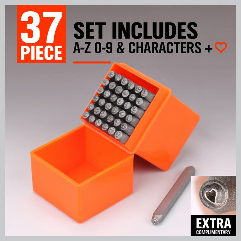 HORUSDY 37-Piece Number and Letter Stamp Set 1/4 (6mm) (AZ & 0-9 + Stars)  Punch Perfect for Imprinting Metal Stamping kit, Plastic, Wood, Leather
