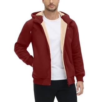 Men's Heavyweight Fleece Hoodie - Full Zip Winter Jacket For Cold Weather, Grey Burgundy, XL