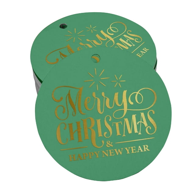 Inkdotpot Étiquettes Suspendues en Papier Doré Joyeux Noël & Bonne Année Étiquettes de Texte 50 Pcs