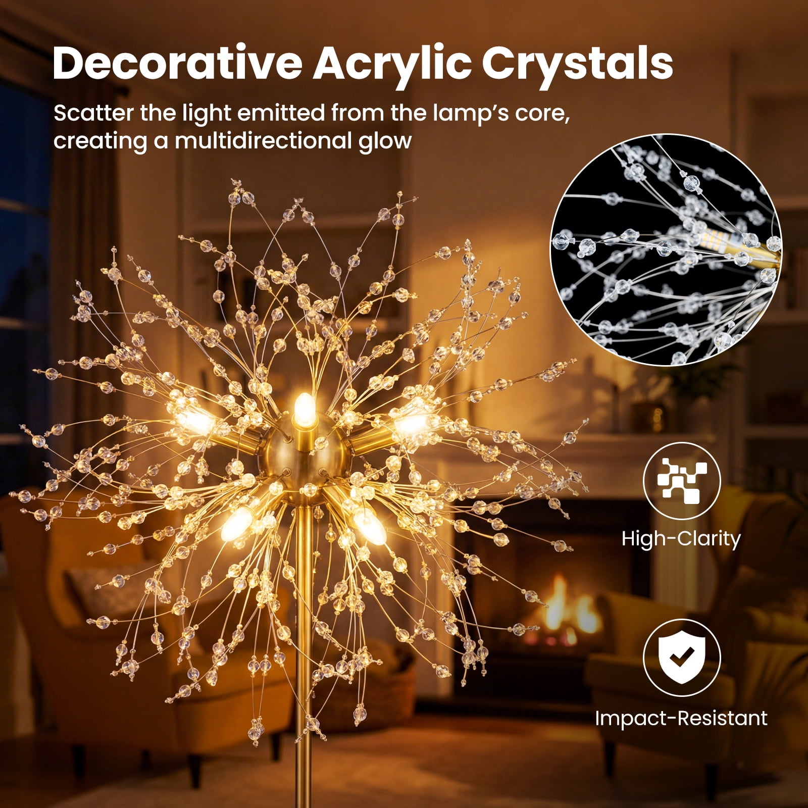 Gymax 63'' Crystal Floor Lamp w/Acrylic Crystals Foot Switch for Living Room Bedroom Gold