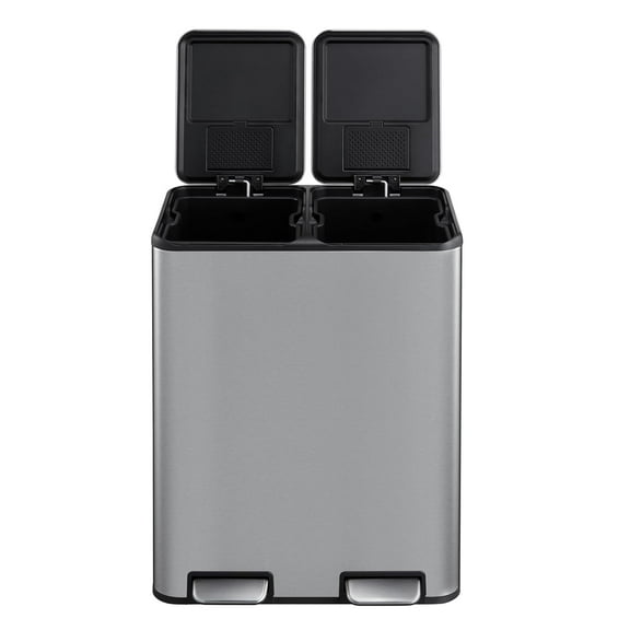 16 Gallon (2x30L) Dual Kithcen Trash Can, Rectangular Hands-Free Dual Compartment Recycling Kitchen Step Trash Can with Soft-Close Lid, Built in Filter for Odor Control