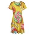 thumbnail image 4 of Candy Pattern Rainbow Lollipop Women's Dress Short Sleeve Summer Sundress Summer Women Clothes, 4 of 7