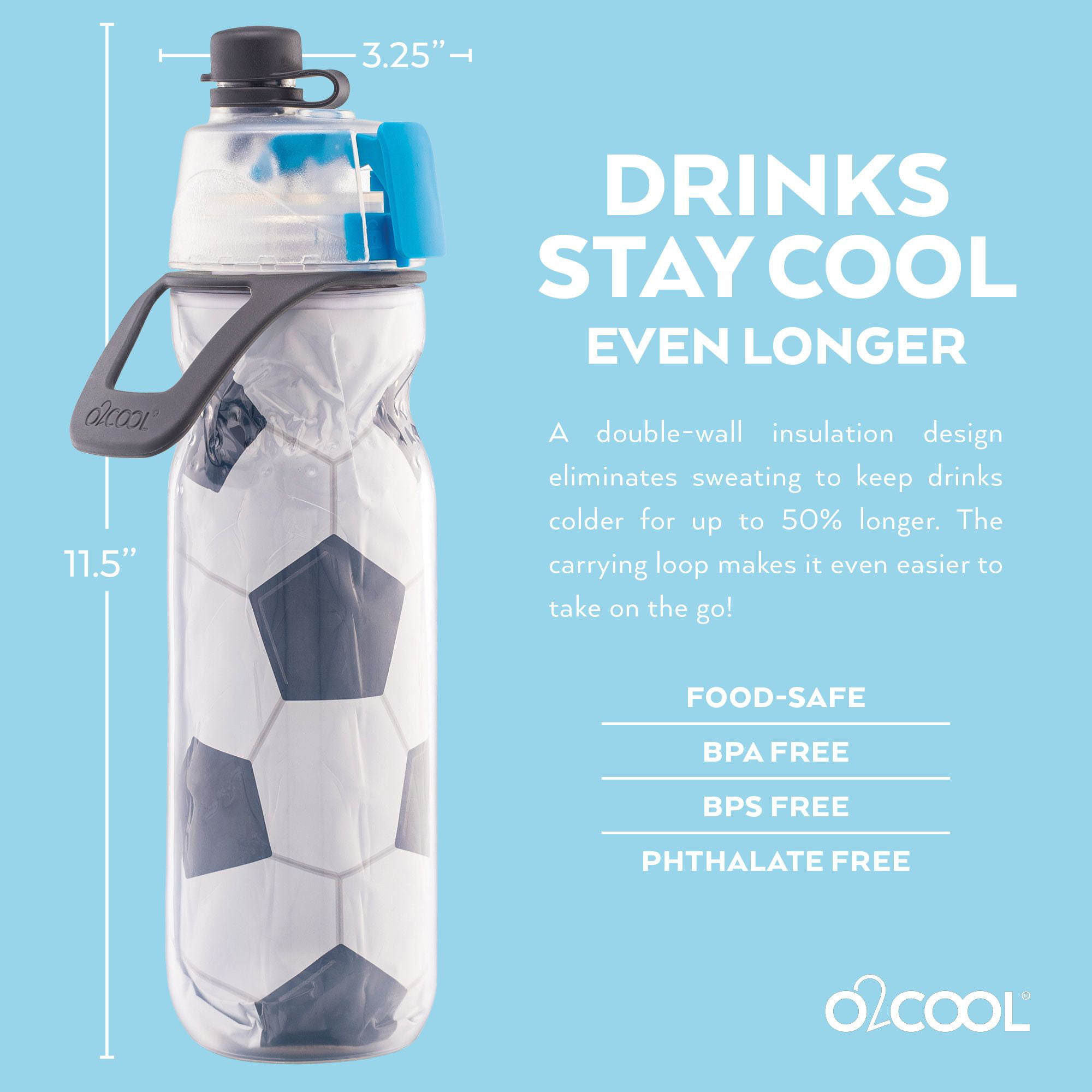 O2cool Breezy Sip Water Bottle with Removeable Handheld Battery Powered Fan (olive)
