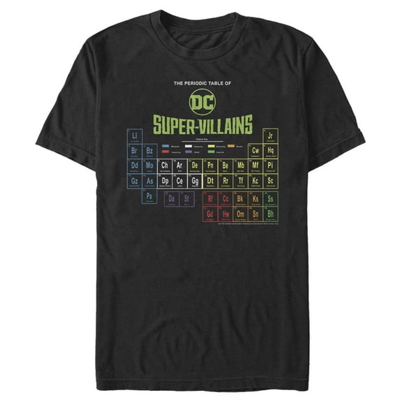 Men's Justice League Super Villain Periodic Table  Graphic Tee Black 2X Large