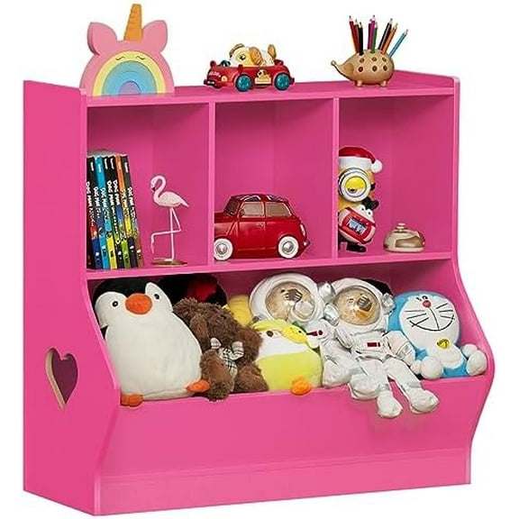 Kids Toy Storage Organizer, Children Small Bookcase and Bookshelf, Toddler 4 Cubby Toy Storage Cabinet, Toy Shelf for Playroom, Bedroom, Living Room, Nursery, School 29.53'' H (Pink)