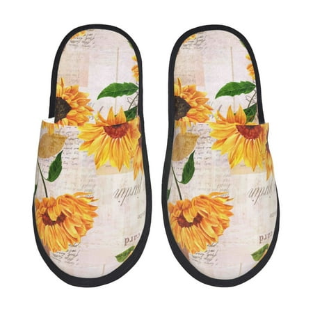 

Fuzoiu Sunflower 5 Print Unisex Furry Slippers Plush Indoor Shoes Trendy House Slippers Anti-Skid EVA Sole House Shoes for Home Office and Travel -Medium
