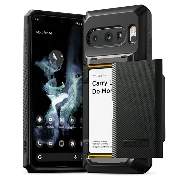 VRS DESIGN Phone Case for Google Pixel 8 Pro [Damda Glide Pro] Sturdy Semi Auto Card Holder Wallet Case (Black)