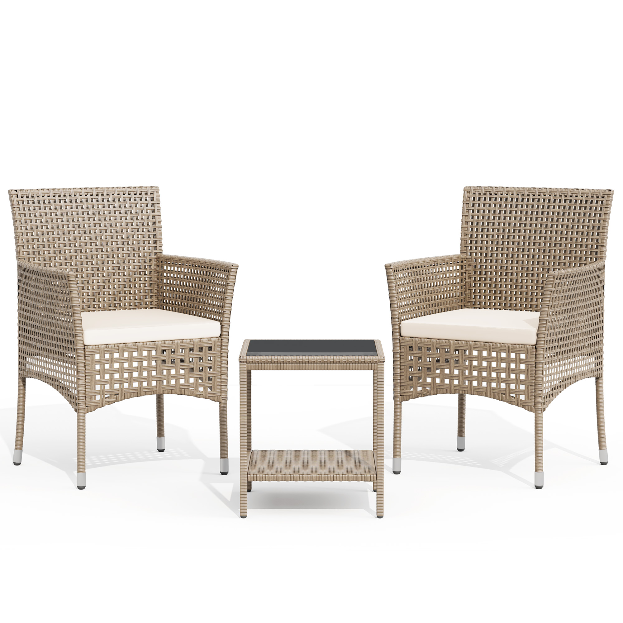 Lacoo 3 Pieces Outdoor conversation Set Rattan Patio Furniture Bistro Chat Chairs Set of 2 with Table for Garden Porch, Gray