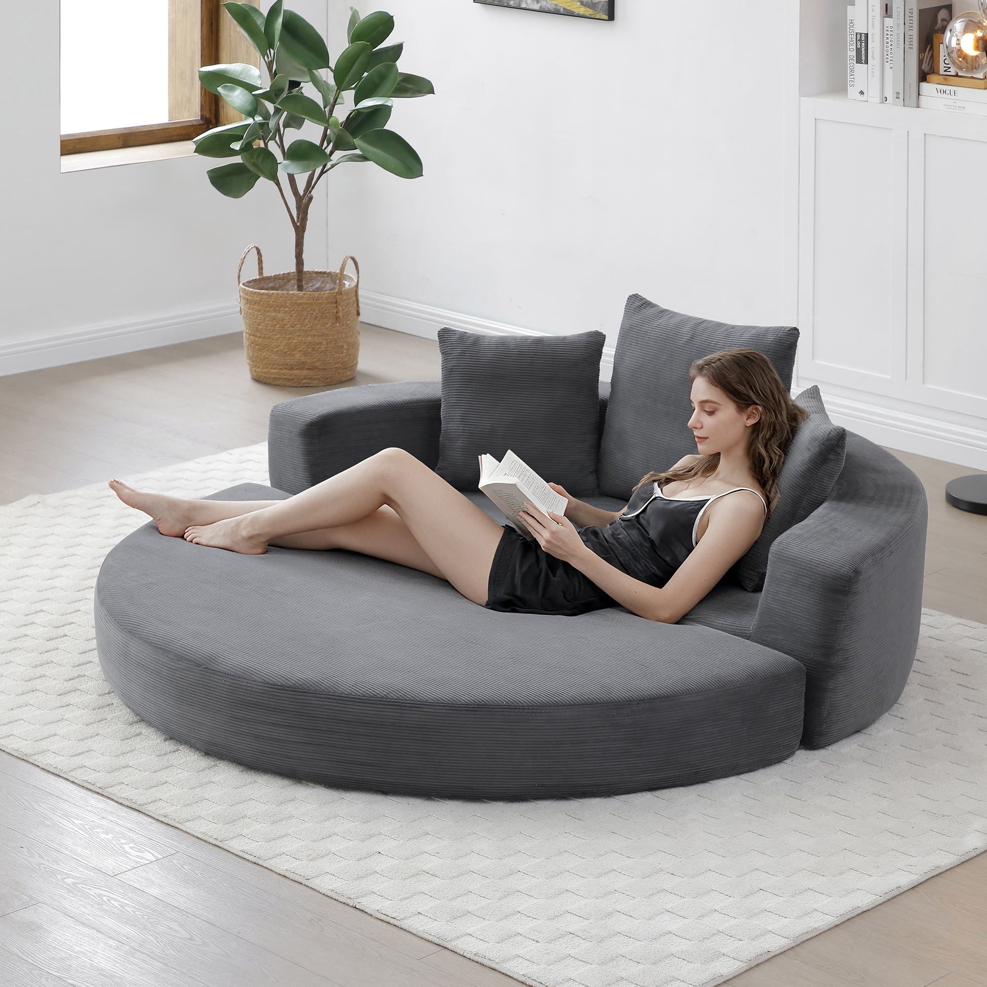 Miniyam 67" X 67" Convertible Sofa Corduroy Couch Bed For Apartment, Adjustable Futon Sofa No Assembly Compressed Sofa, Gray