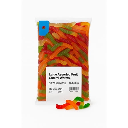 World's Best Large Assorted Fruit Gummi Worms, 5lbs of Candy 628137