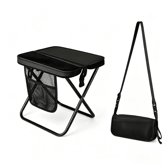 CHICAURA Heavy Duty Foldable Backpack Stool, 1 Pack, 12.20 x 11.1 x 12.20 in, Black