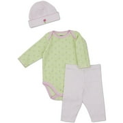 Gerber Newborn Girls' 3 Piece Bow Hat, Creeper and Pant Set