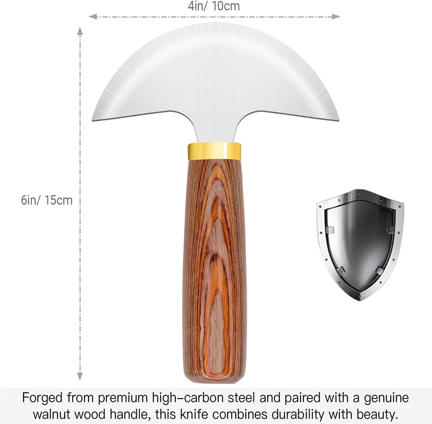 ABPETE Round Head Leather Knife - High Carbon Steel Half Moon Skiving & Cutting Tool for Leather Craft DIY, Belts - Walnut Handle (Professional/Beginner Tool)