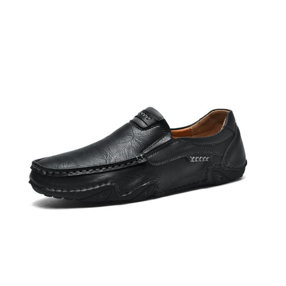 Mens Business Loafers Leather Casual Oxford Shoes Lightweight Soft Work Shoes Non-slip Comfortable Driving Black 10.5 US