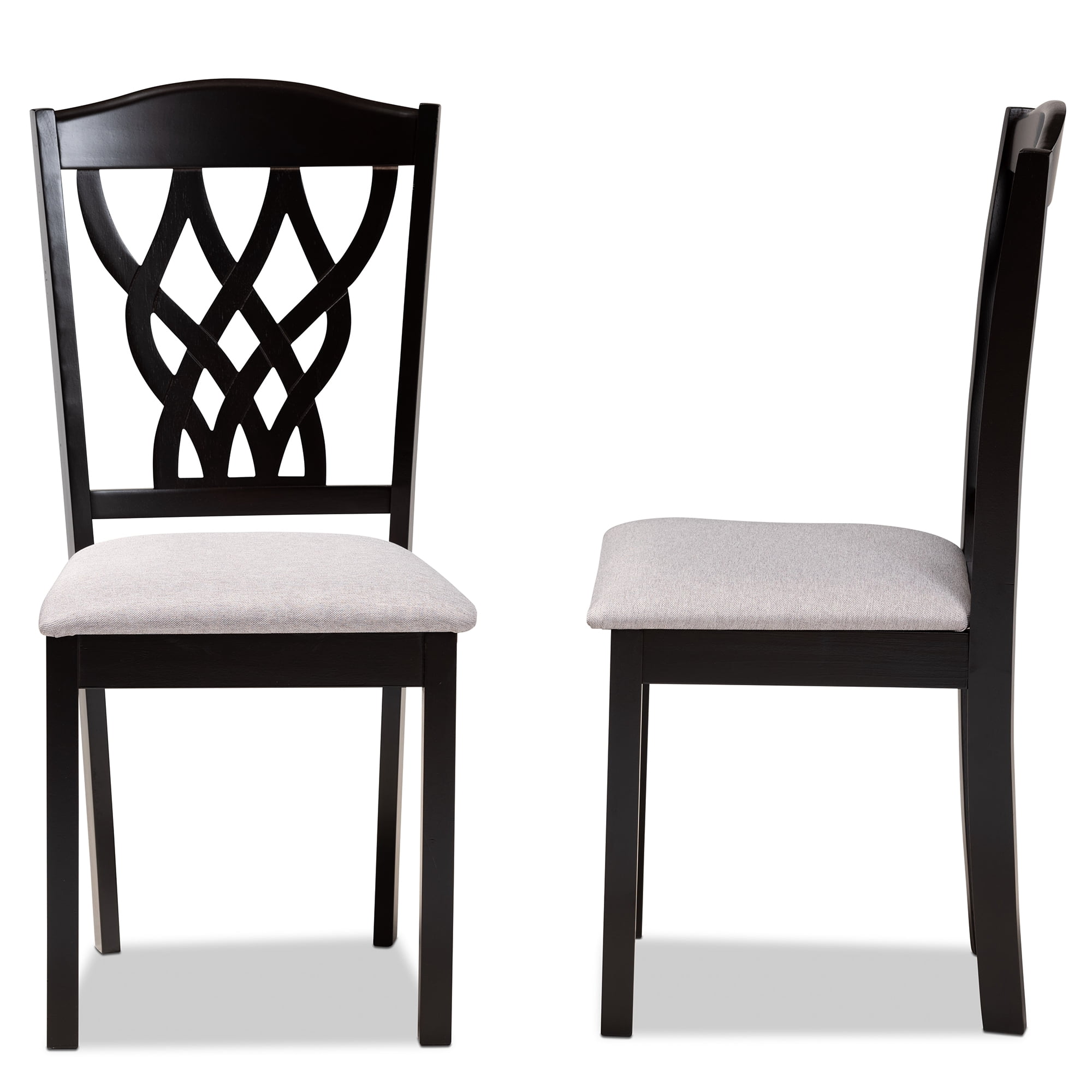 Baxton Studio Delilah Modern and Contemporary Grey Fabric Upholstered and Dark Brown Finished Wood 2-Piece Dining Chair Set