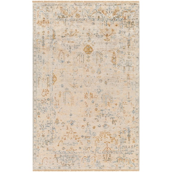 Hauteloom Xecis Living Room, Bedroom Area Rug - Floral Border Distressed - Traditional Oriental Oushak - Beige, Cream, Tan - 2' x 3'