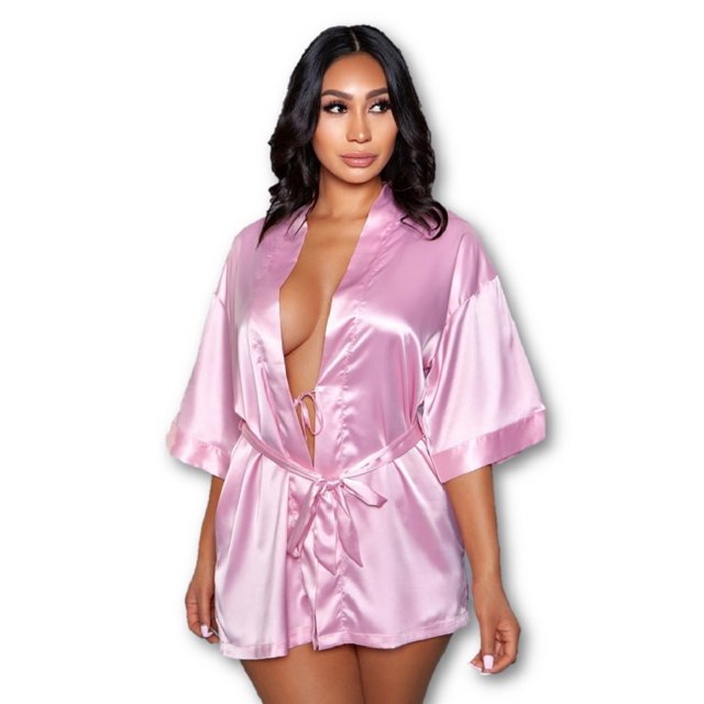 Be Wicked Robe de Préparation Rose Satin Court Lingerie Femme Grande Taille 12-14