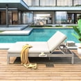 thumbnail image 3 of Bellemave Patio Double Chaise Lounge, Wood Double Chaise Lounge with 5-Position Adjustable Backrest, Outdoor Daybed with Removable Cushions for Patio,Poolside,Garden (Gray), 3 of 8