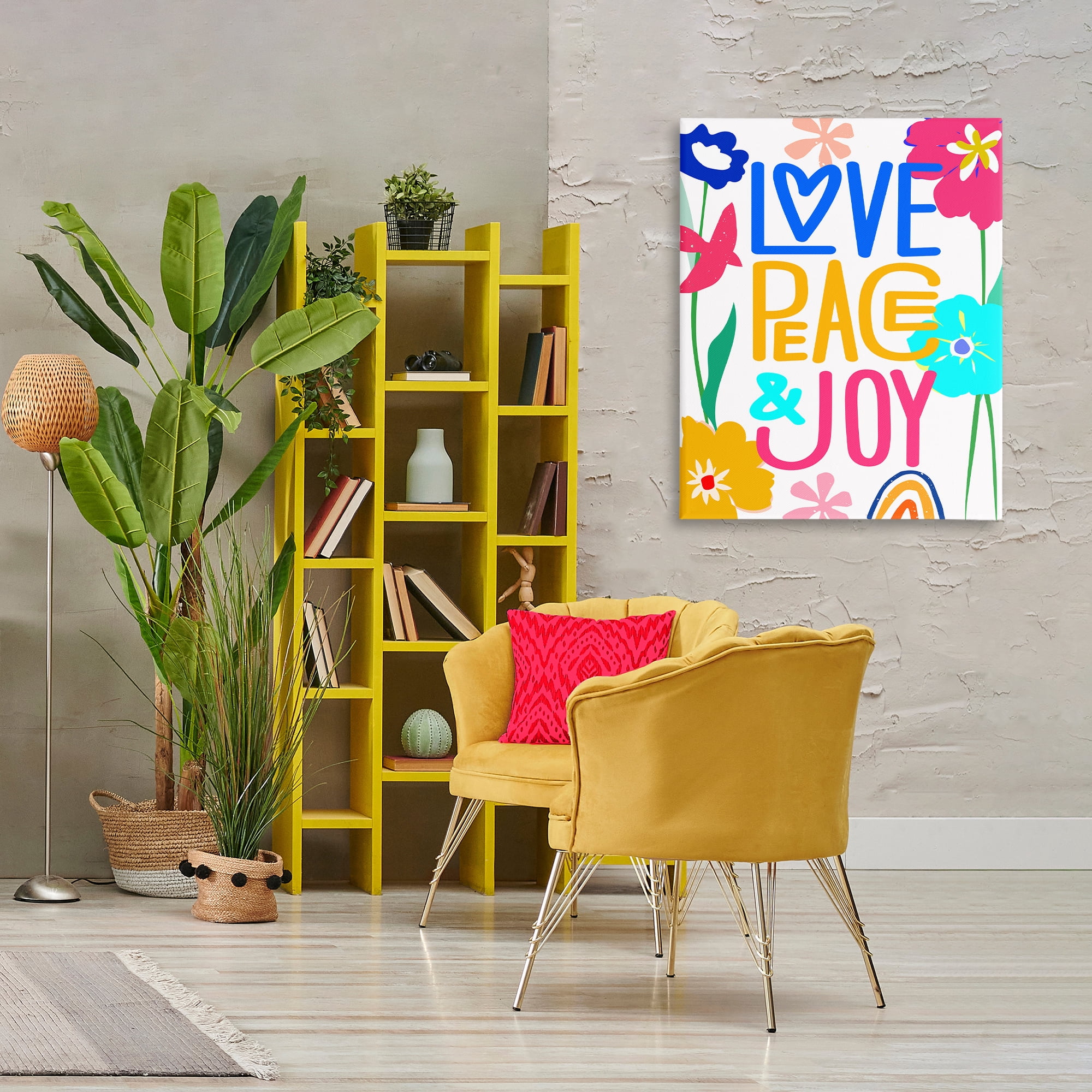 Stupell Industries Bold Love Peace Joy Plants & Flowers Painting Wrapped Canvas Art Print Wall Art, 30 x 40