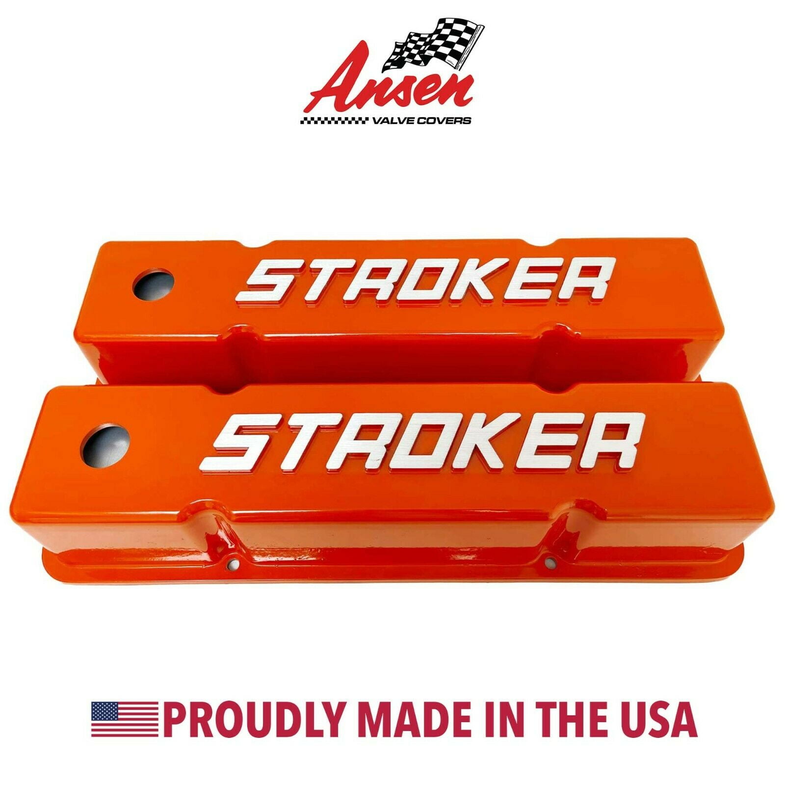 STROKER Small Block Chevy Valve Covers ORANGE SBC Tall Ansen USA