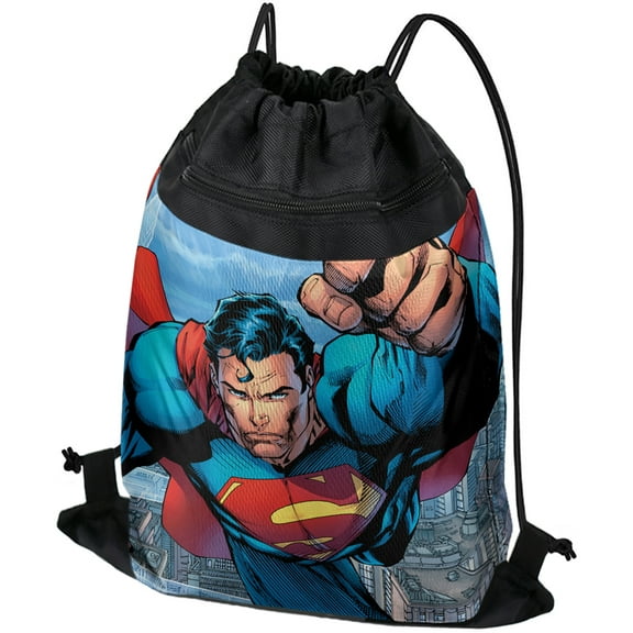 Superman Blue Sky Drawstring Backpack Sports Bag Sackpack 17" x 13", Perfect for Gym, Yoga or Practice