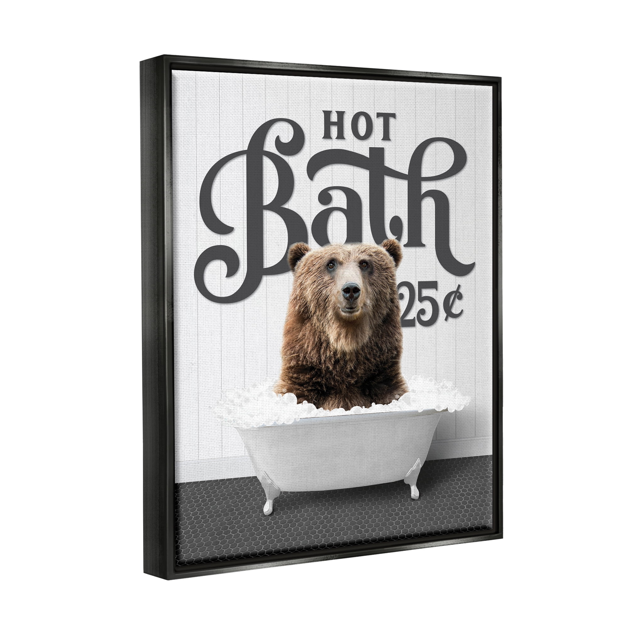 Stupell Industries Vintage Hot Bath Bear Animals & Insects Painting Black Floater Framed Art Print Wall Art, 17 x 21