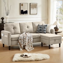 Pingliang Home Sectional Sofa with Storage Ottoman, Modern Couch with Footstool and Side Pockets,3 Seat L Shaped Couches for Living Room Apartment Office Studio