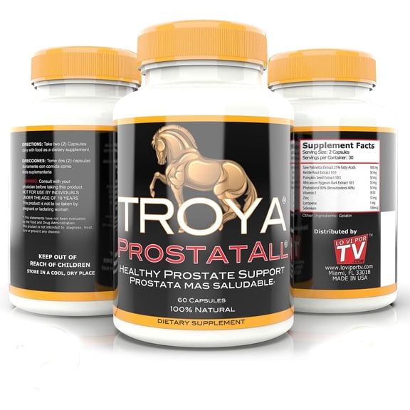 Troya Prostatall Prostate Supplements for Men with Saw Palmetto, Zinc, Stinging Nettle, and Pumpkin Seed Extract, 180 Capsules, 3 Pack
