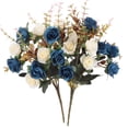 thumbnail image 1 of Nvzi Flores artificiales, 2 paquetes de rosas artificiales, 24 pequeñas rosas de seda, flores de plástico, plantas para el hogar, hoteles, bodas, decoraciones de mesas navideñas, color champán azul, 1 of 1