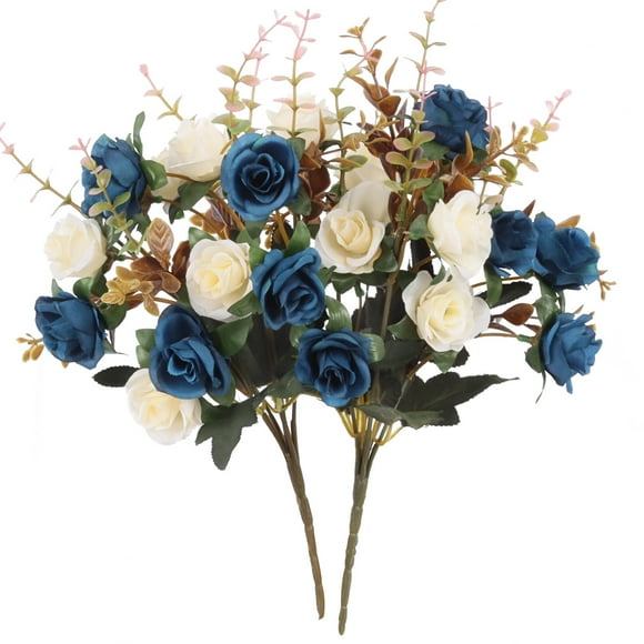 Nvzi Artificial Flowers,2 Packs of Artificial Roses, 24 Little Rose Silk Flowers. Plastic Flowers,Plants for Home Hotel Wedding Christmas Tables Decorations, Blue champagne