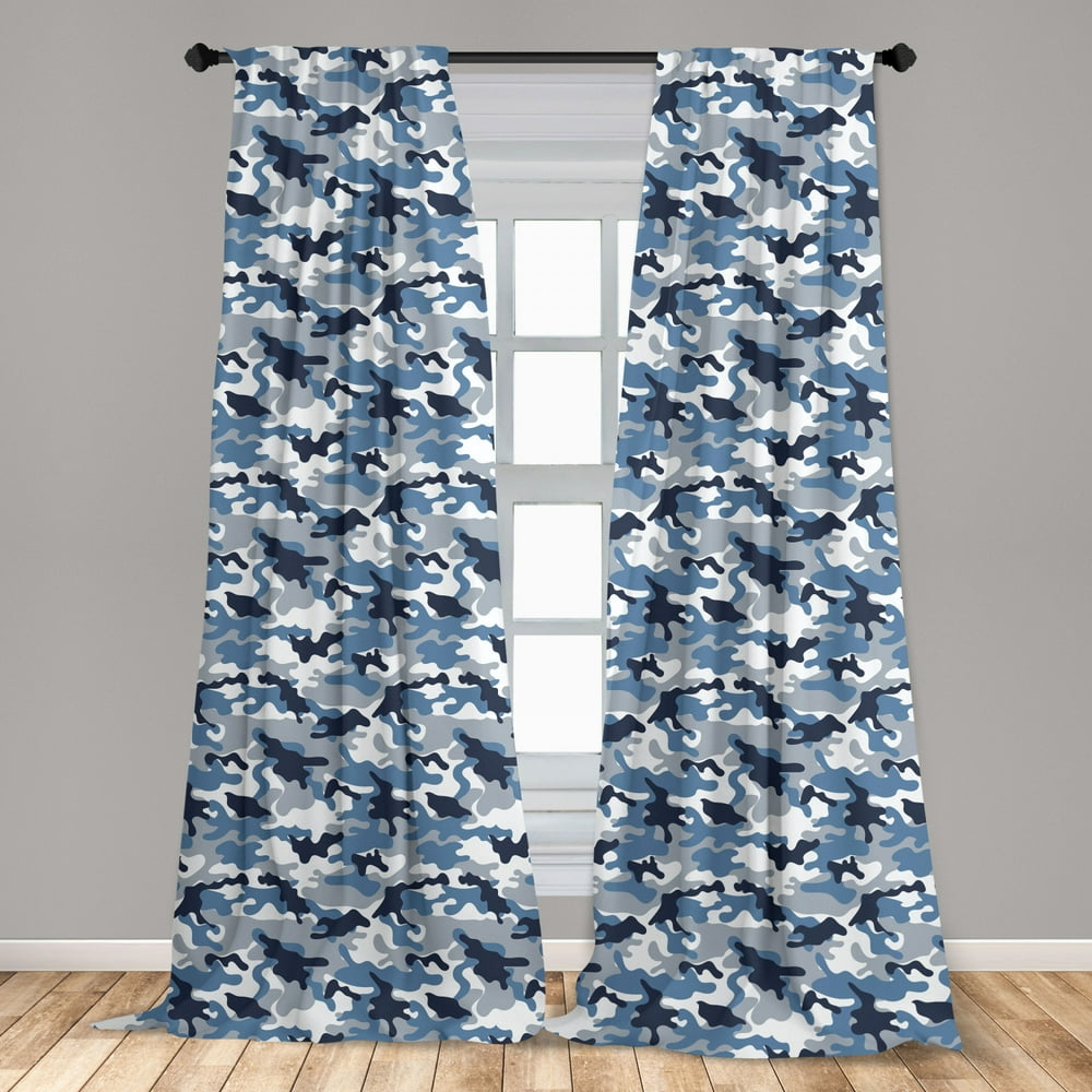 Camouflage Curtains 2 Panels Set, Illustration with Abstract Soft