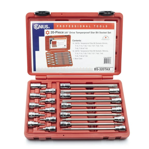 Genius Tools 20 Piece 3/8" Dr. Tamperproof Star Bit Socket Set - BS-320TAX