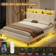 thumbnail image 7 of Afuhokles Full Bed Frame with Headboard Storage and LED Lights, Platform Bed Frame with Charging Station, Velvet Upholstered Bed with Adjustable Headboard, White, 7 of 7