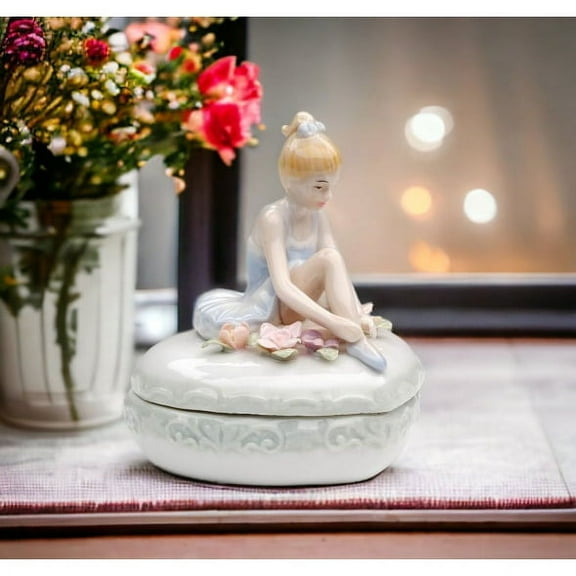 Ceramic Ballerina Heart Jewelry Box 3x2.75x3.5  Daughter
