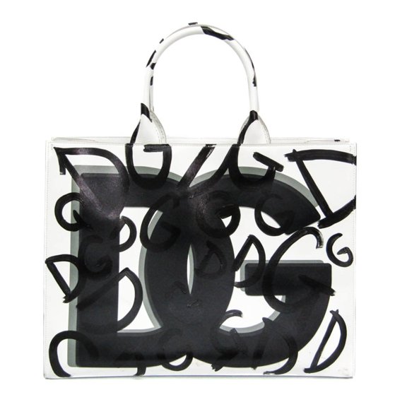 Pre-Owned Dolce & Gabbana DAILY Graffiti Men,Women Leather Tote Bag Black,White