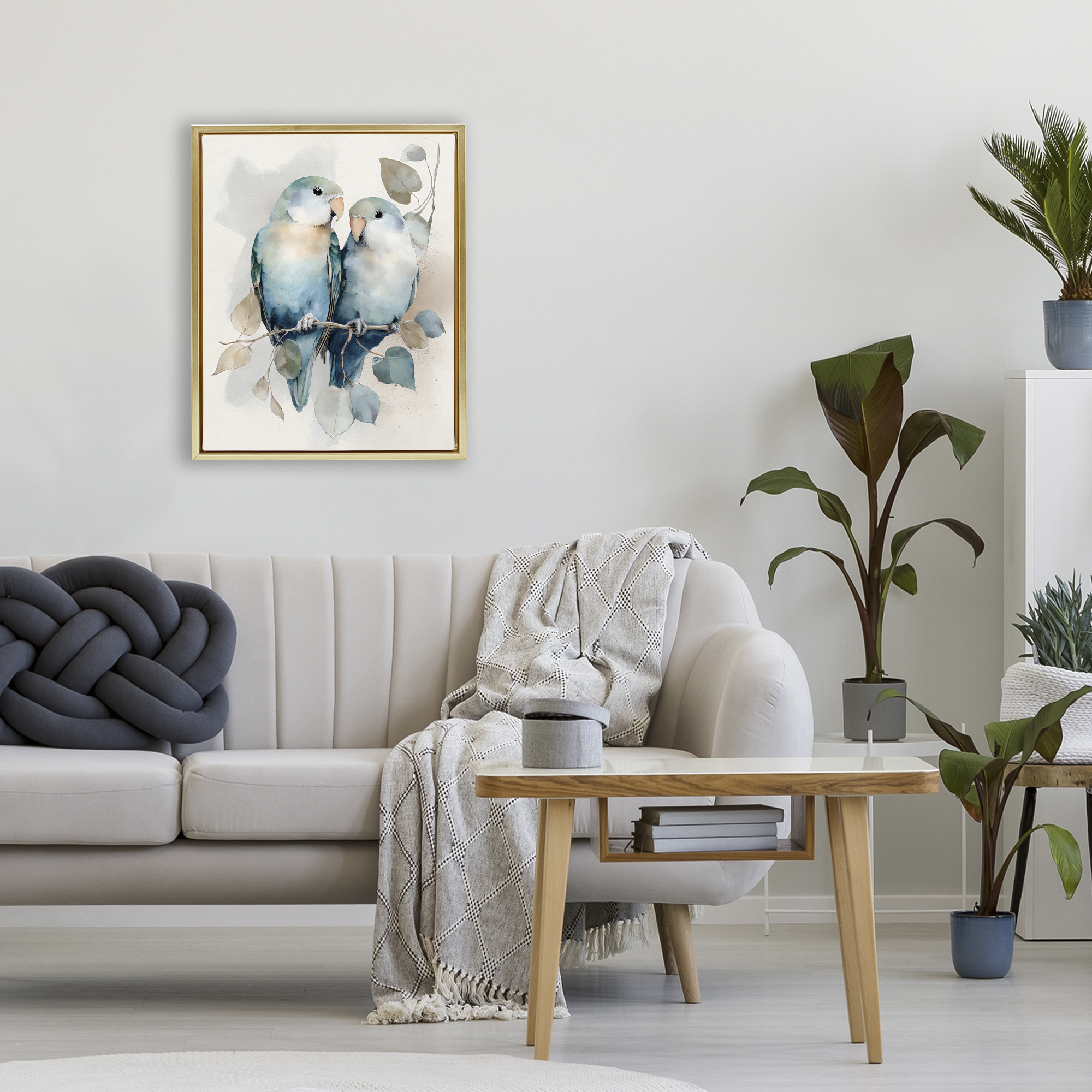 Stupell Industries Blue Bird Lovers Gold Framed Floater Canvas Wall Art, design by Franklyn Gregory